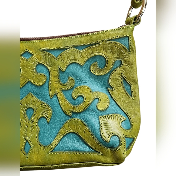 LEADERS IN LEATHER J.L Saldivar green/blue leather purse - Picture 5 of 8
